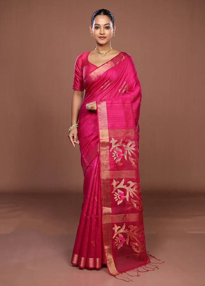 Pink Handloom Matka Pure Silk Saree With Blouse Piece - Image 2