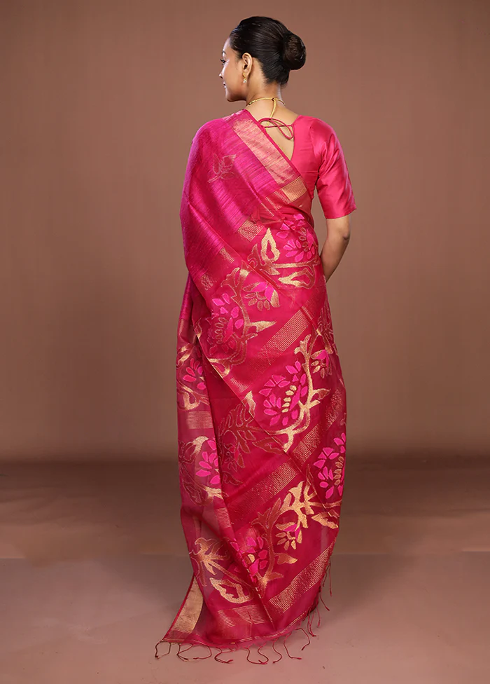 Pink Handloom Matka Pure Silk Saree With Blouse Piece - Image 3