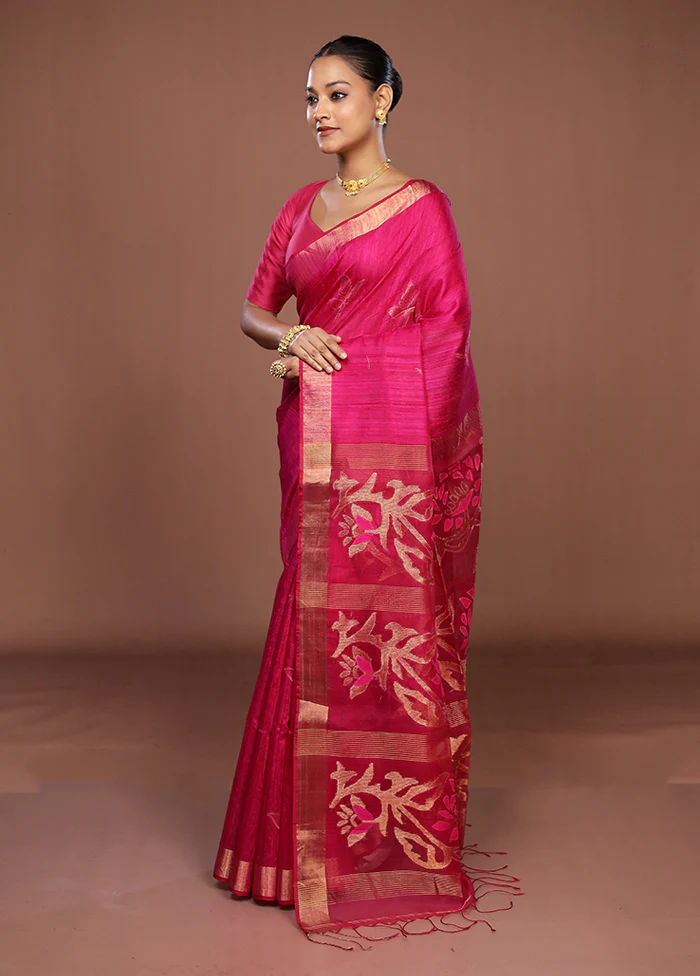 Pink Handloom Matka Pure Silk Saree With Blouse Piece - Image 4