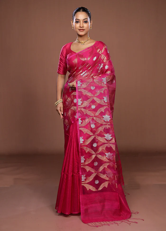 Pink Handloom Matka Pure Silk Saree With Blouse Piece - Image 2