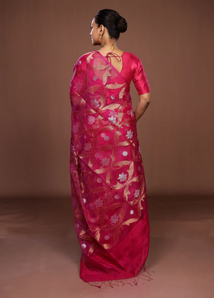 Pink Handloom Matka Pure Silk Saree With Blouse Piece - Image 3