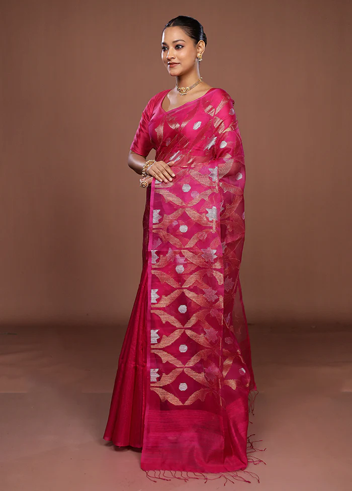 Pink Handloom Matka Pure Silk Saree With Blouse Piece - Image 4