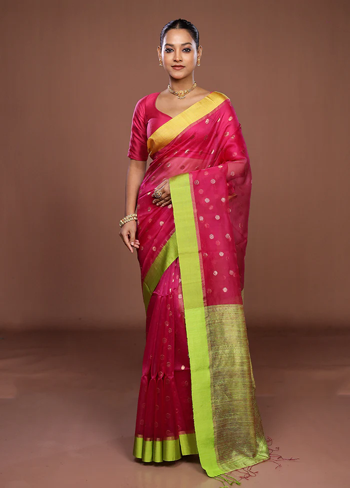 Pink Handloom Matka Pure Silk Saree With Blouse Piece - Image 2
