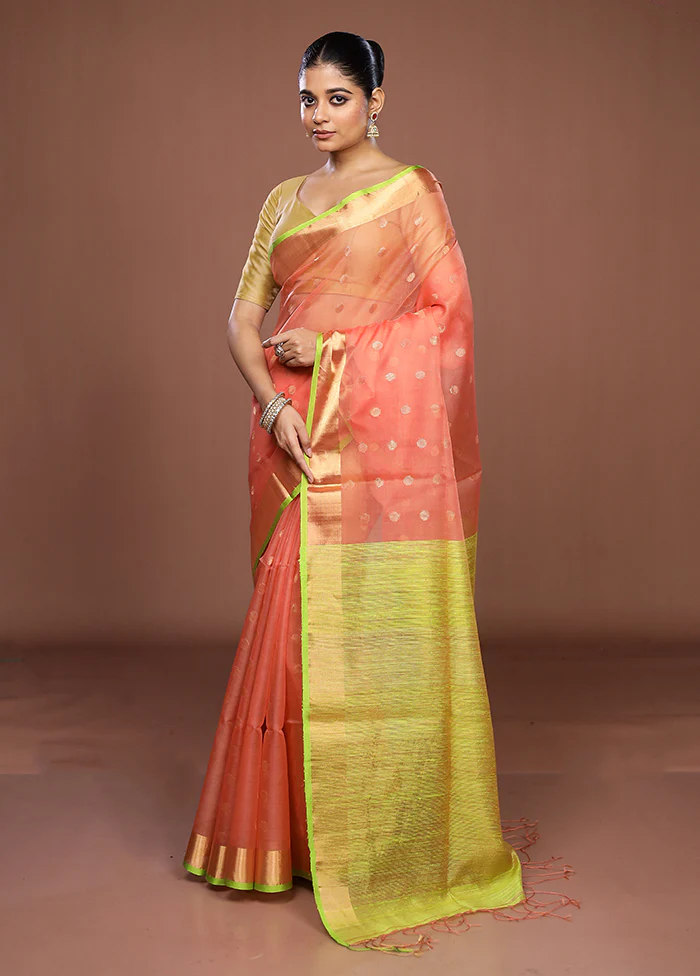 Peach Handloom Matka Pure Silk Saree With Blouse Piece - Image 4