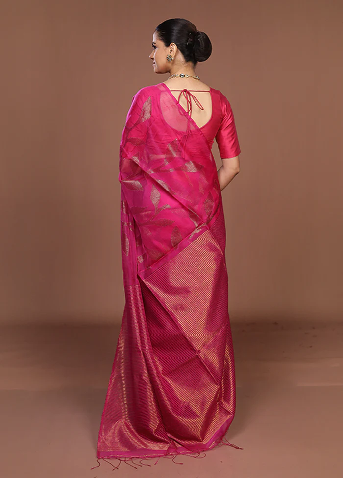 Pink Handloom Matka Pure Silk Saree With Blouse Piece - Image 3