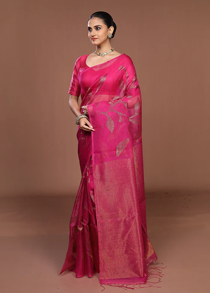 Pink Handloom Matka Pure Silk Saree With Blouse Piece - Image 4