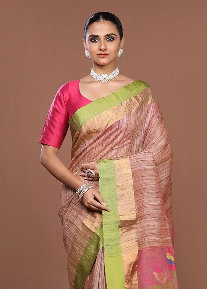 Pink Handloom Matka Pure Silk Saree With Blouse Piece