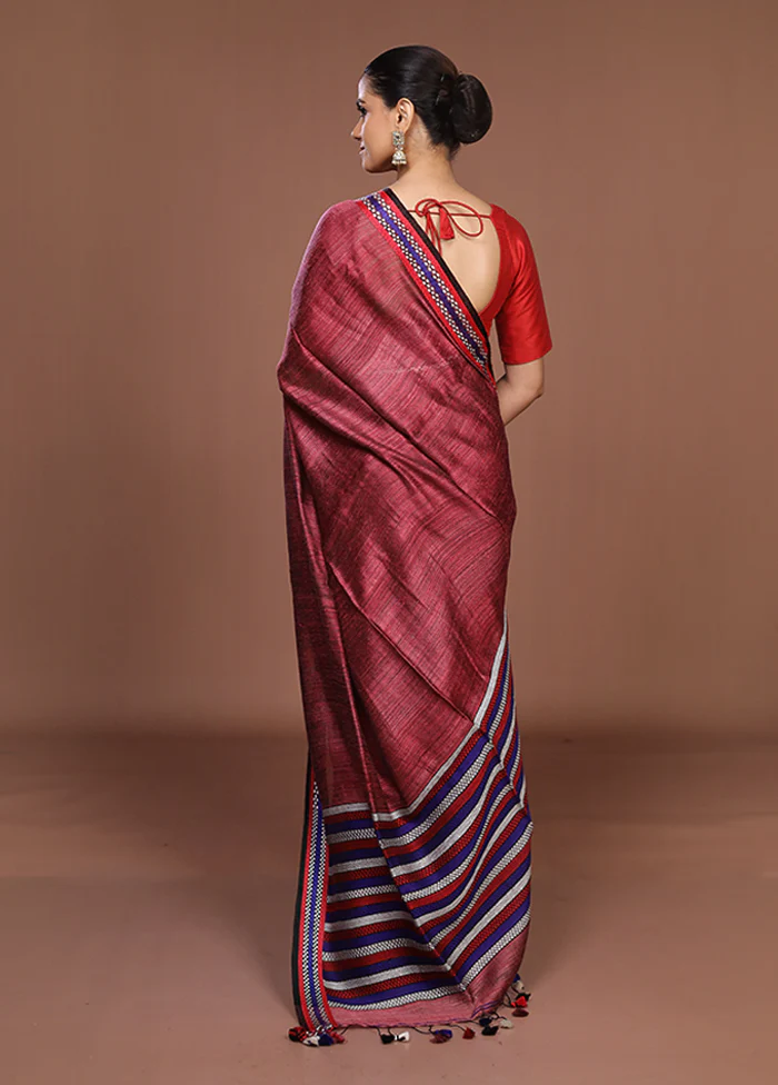 Pink Handloom Matka Pure Silk Saree With Blouse Piece - Image 3