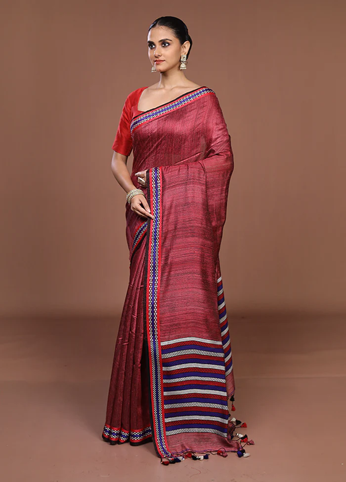 Pink Handloom Matka Pure Silk Saree With Blouse Piece - Image 4