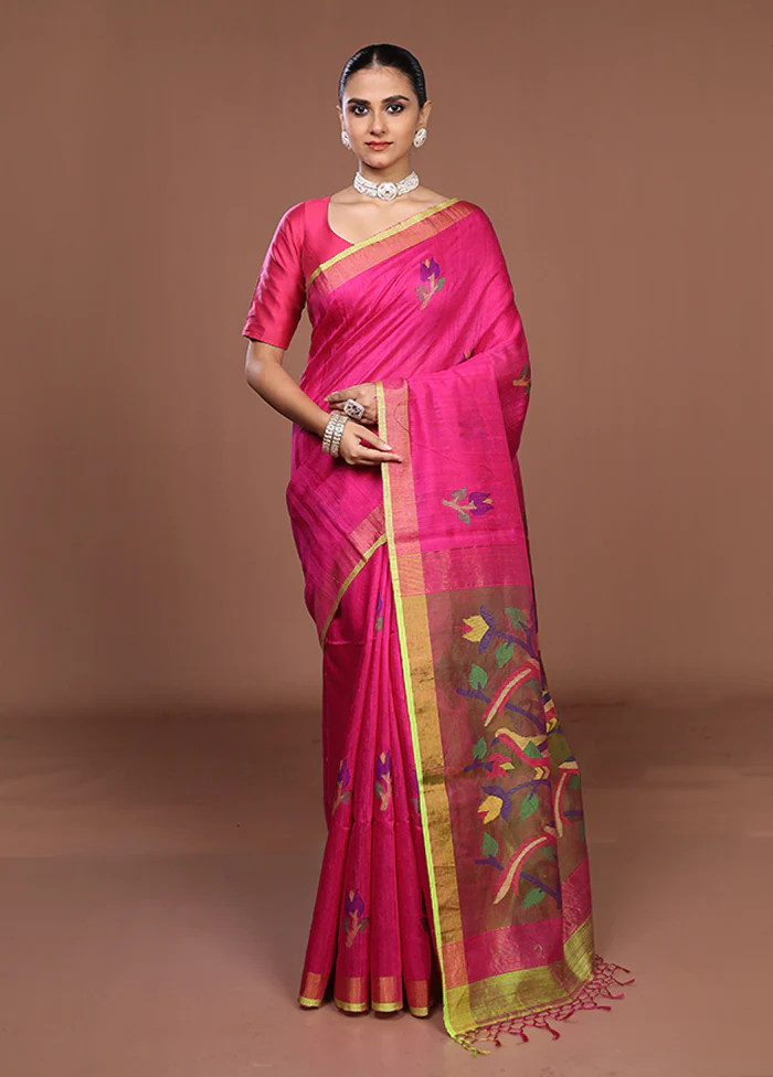 Pink Handloom Matka Pure Silk Saree With Blouse Piece - Image 2