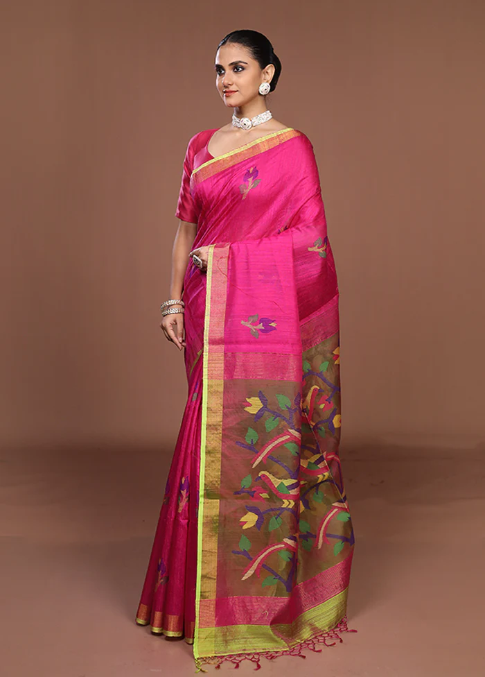 Pink Handloom Matka Pure Silk Saree With Blouse Piece - Image 4
