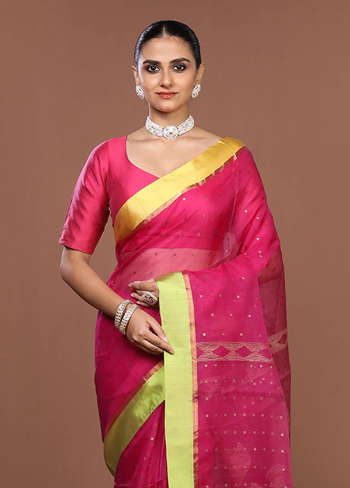 Pink Handloom Matka Pure Silk Saree With Blouse Piece