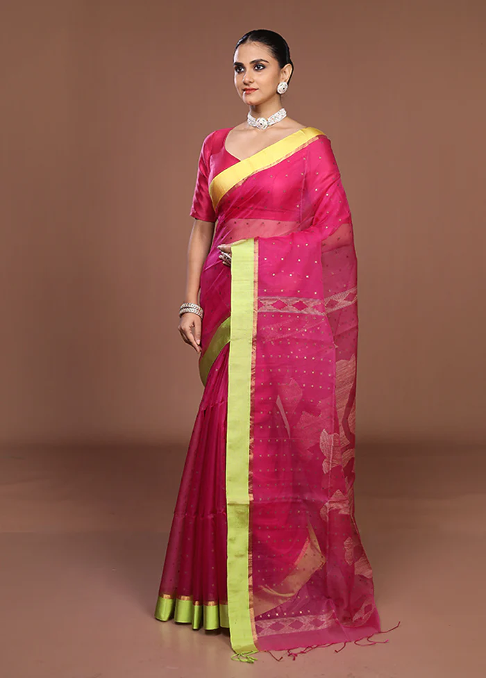 Pink Handloom Matka Pure Silk Saree With Blouse Piece - Image 4