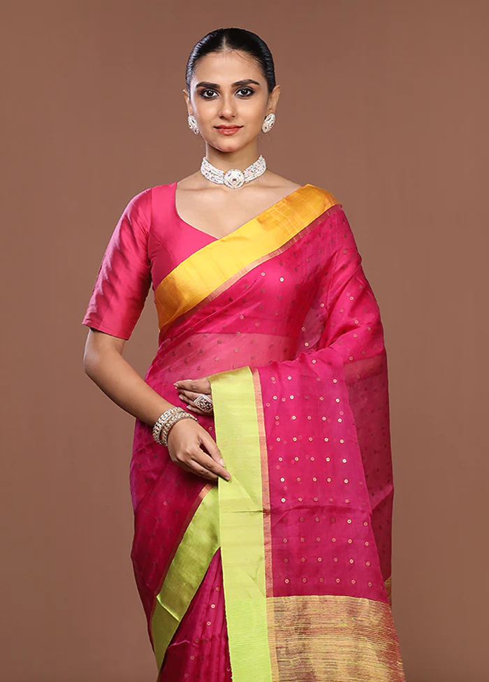 Pink Handloom Matka Pure Silk Saree With Blouse Piece