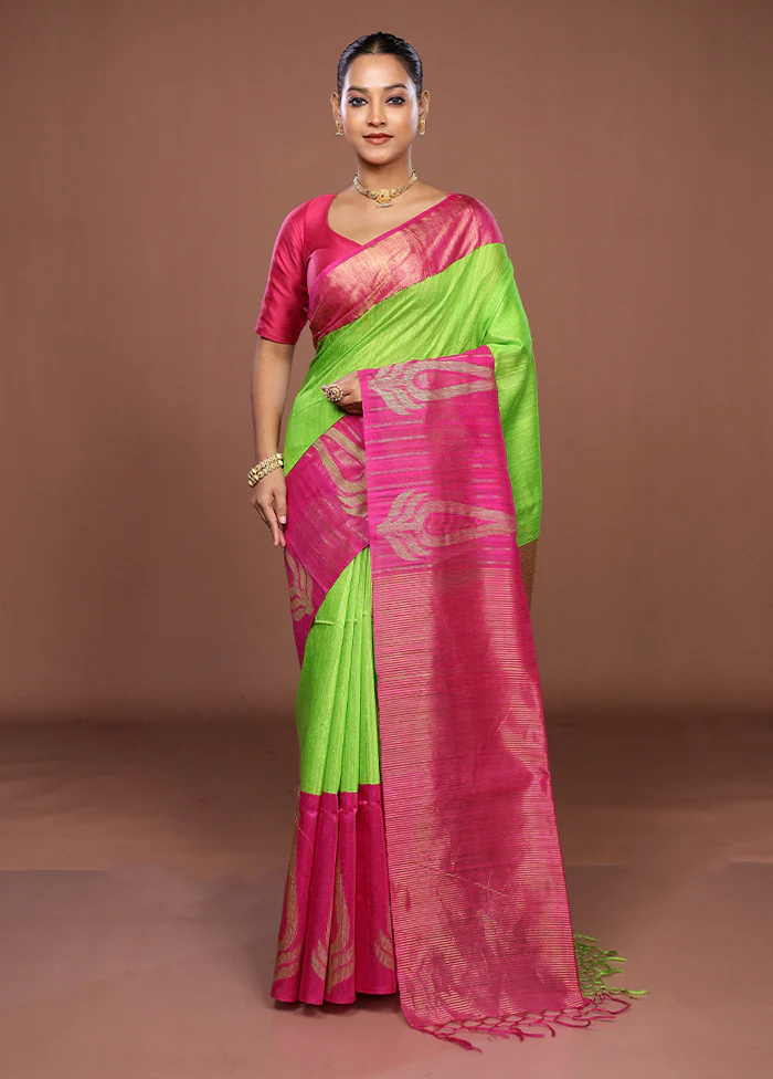 Pink Handloom Matka Pure Silk Saree With Blouse Piece - Image 2