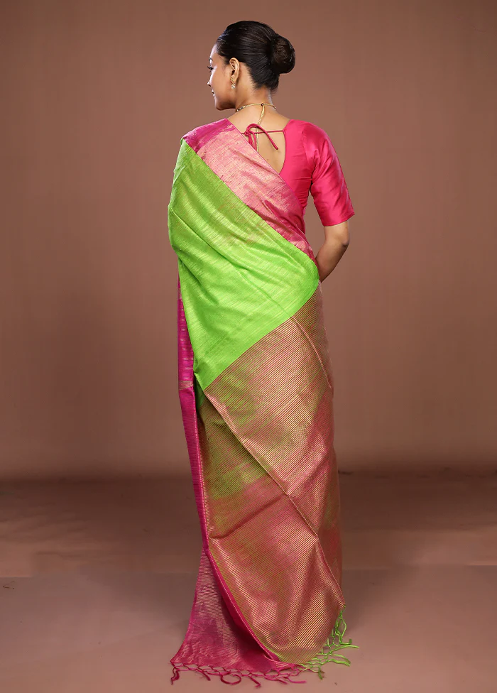 Pink Handloom Matka Pure Silk Saree With Blouse Piece - Image 3