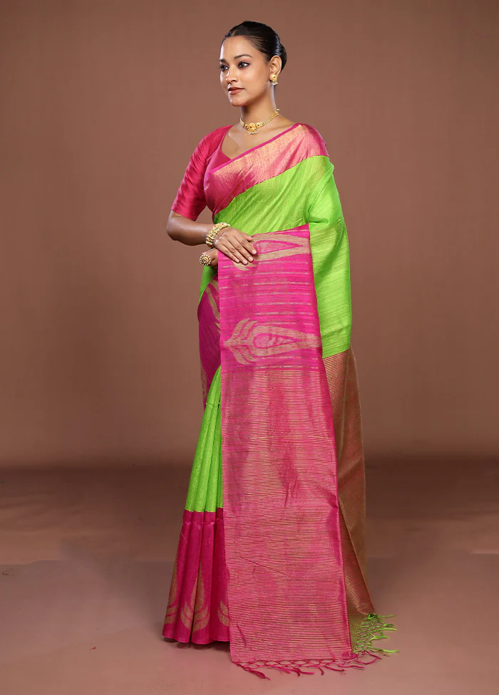 Pink Handloom Matka Pure Silk Saree With Blouse Piece - Image 4