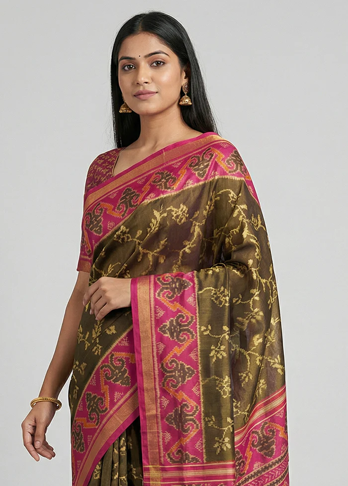 Pink Handloom Patola Pure Silk Saree With Blouse Piece - Image 2