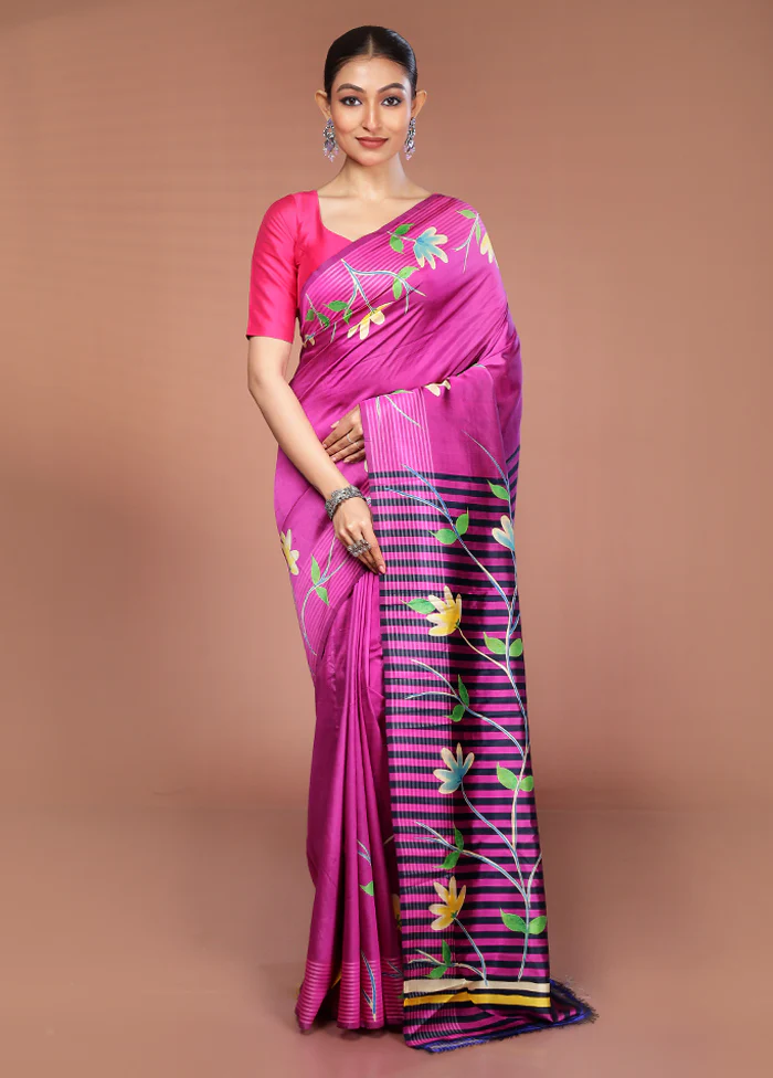 Pink Handloom Printed Pure Silk Saree Without Blouse Piece - Image 2