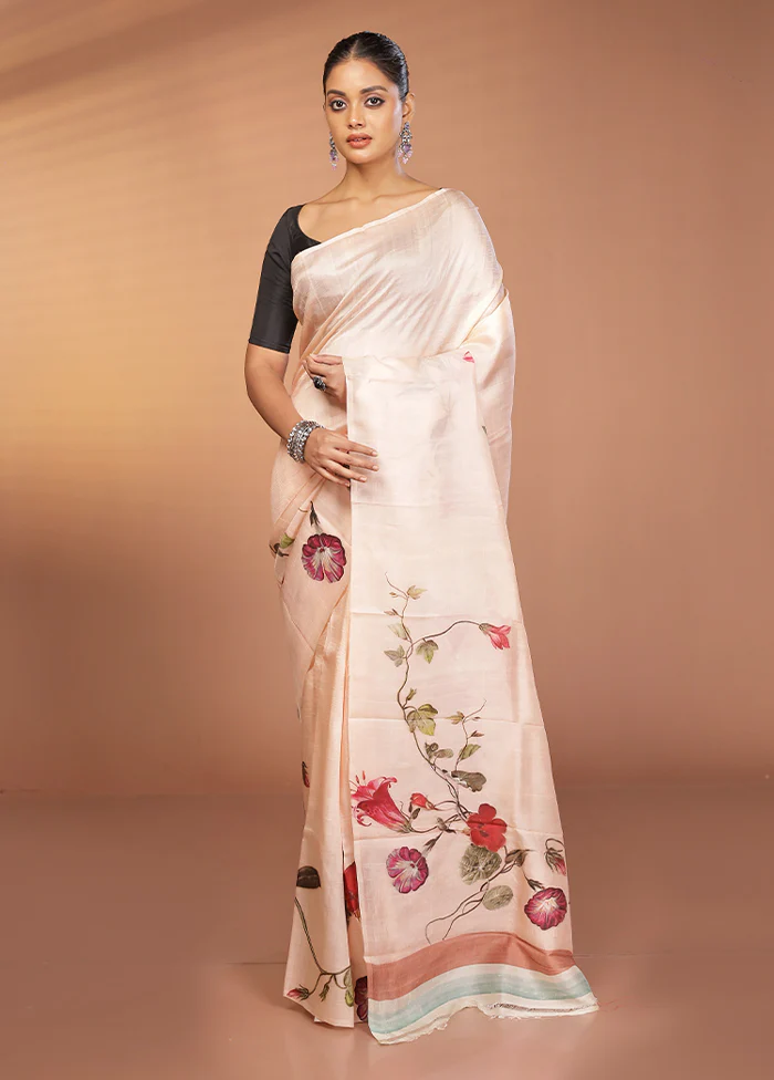 Pink Handloom Printed Pure Silk Saree Without Blouse Piece - Image 2