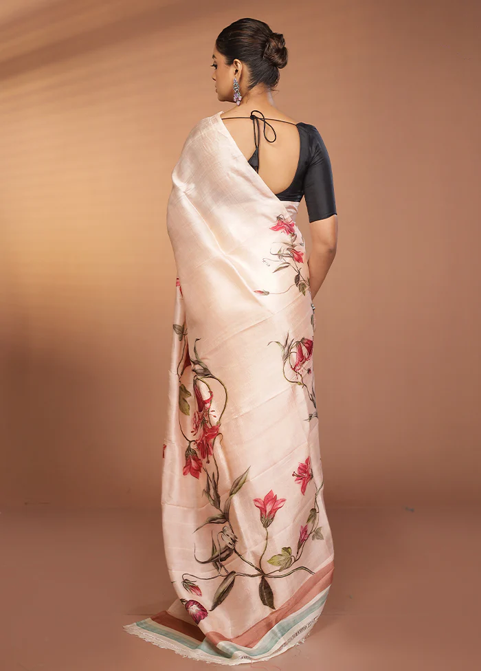 Pink Handloom Printed Pure Silk Saree Without Blouse Piece - Image 3