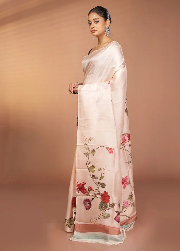 Pink Handloom Printed Pure Silk Saree Without Blouse Piece - Image 4