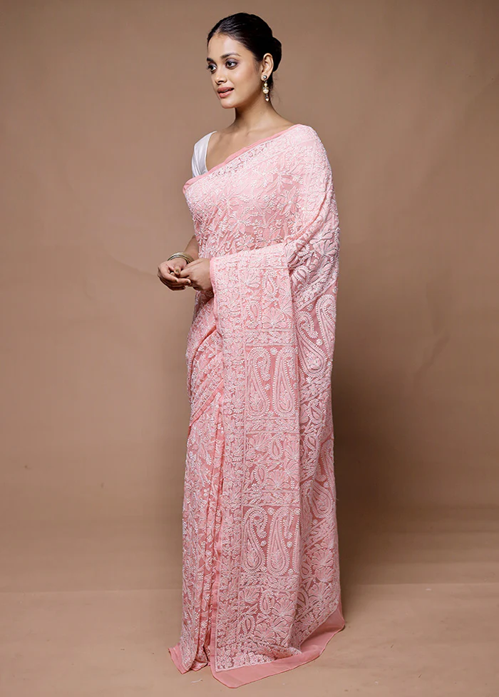 Pink Handloom Pure Cotton Saree With Blouse Piece - Image 4