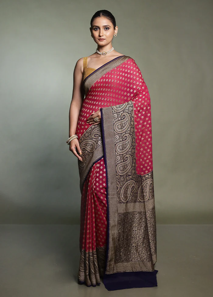Pink Handloom Pure Georgette Saree With Blouse Piece - Image 2