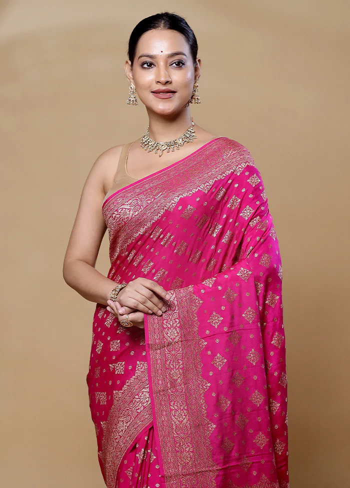 Pink Handloom Pure Georgette Saree With Blouse Piece