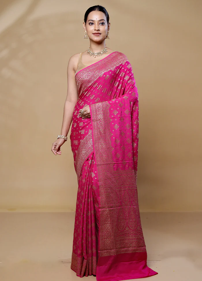 Pink Handloom Pure Georgette Saree With Blouse Piece - Image 2