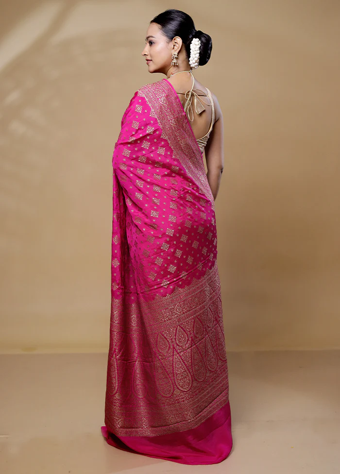 Pink Handloom Pure Georgette Saree With Blouse Piece - Image 3