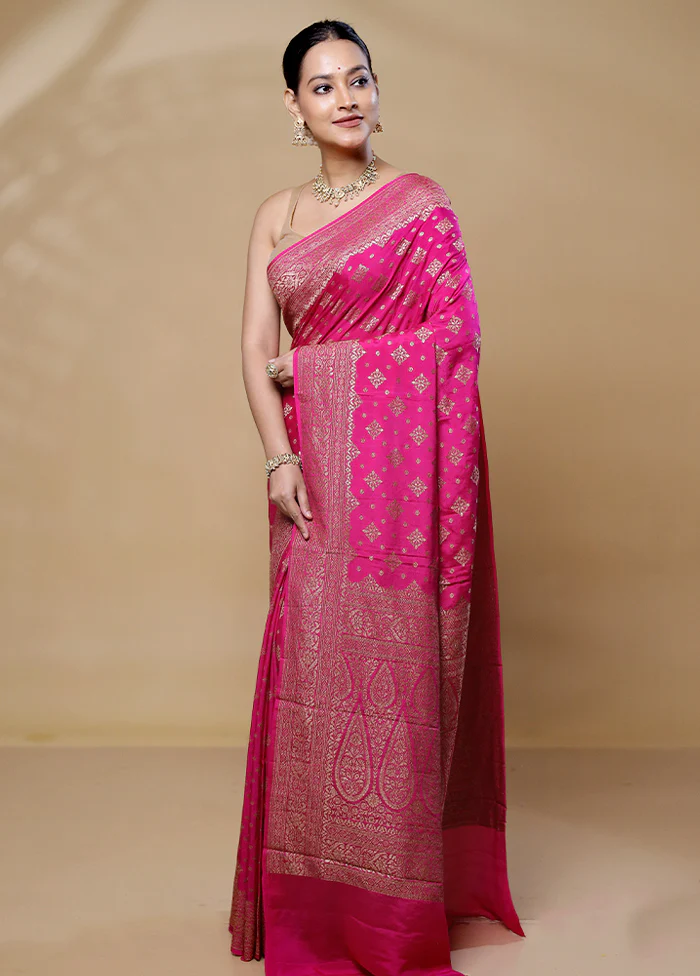 Pink Handloom Pure Georgette Saree With Blouse Piece - Image 4