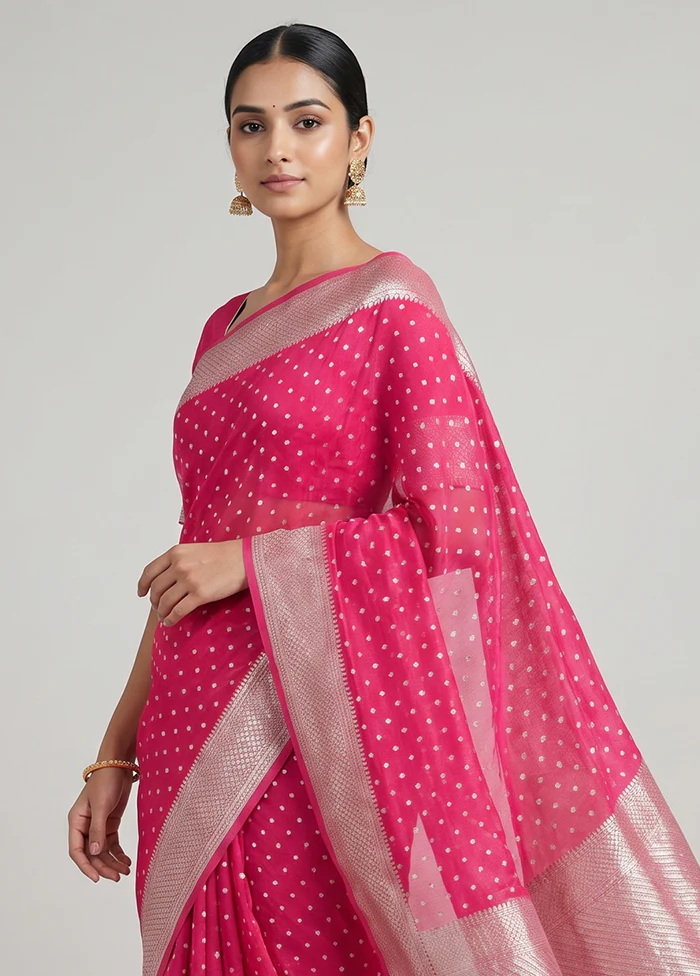 Pink Handloom Pure Georgette Saree With Blouse Piece - Image 2