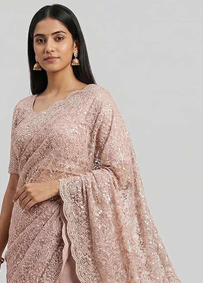Pink Handloom Pure Georgette Saree With Blouse Piece - Image 2