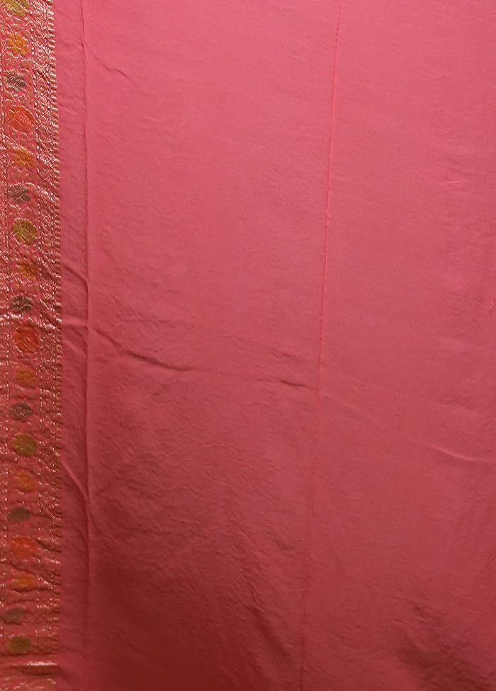 Pink Handloom Pure Georgette Saree With Blouse Piece - Image 5