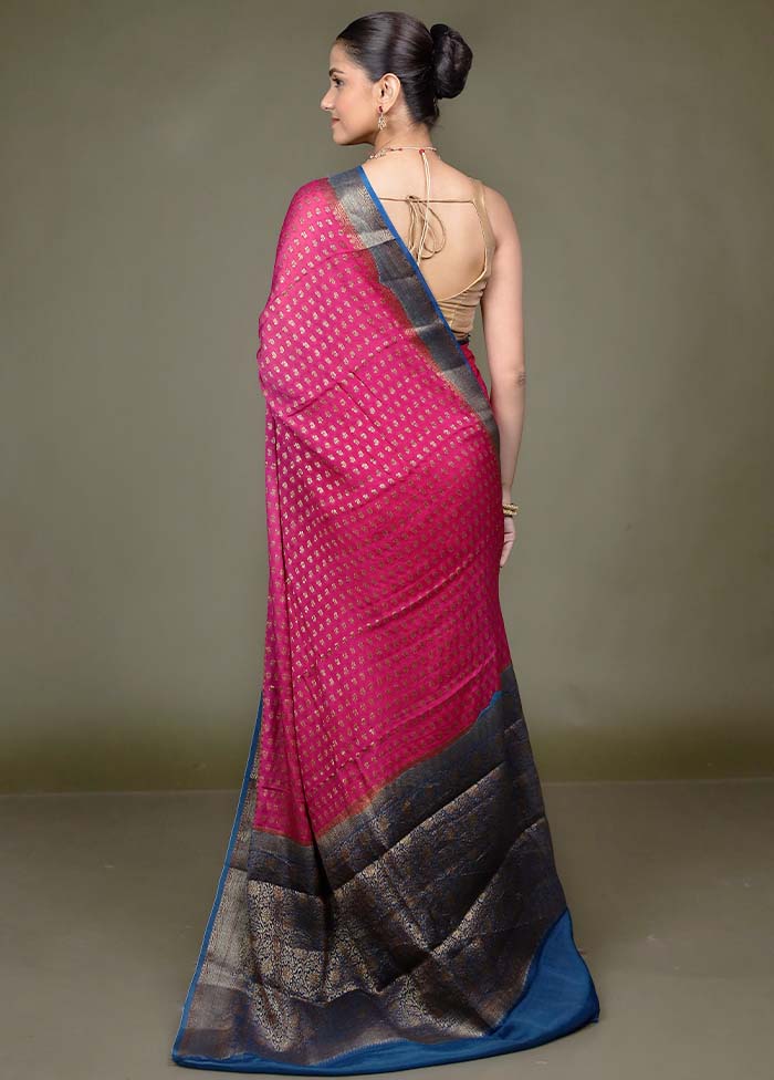 Pink Handloom Pure Georgette Saree With Blouse Piece - Image 3