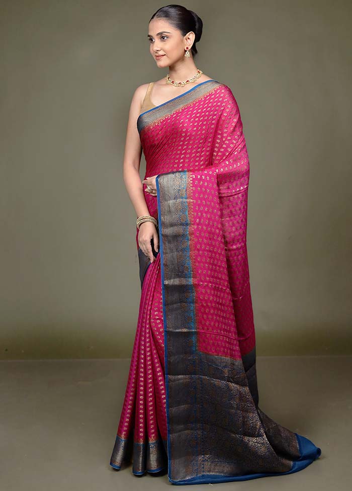 Pink Handloom Pure Georgette Saree With Blouse Piece - Image 4