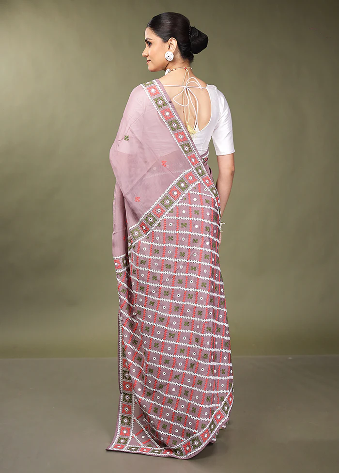 Pink Handloom Pure Georgette Saree With Blouse Piece - Image 3