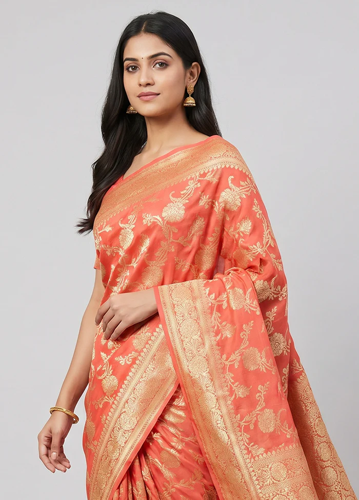 Pink Handloom Pure Georgette Saree With Blouse Piece - Image 2