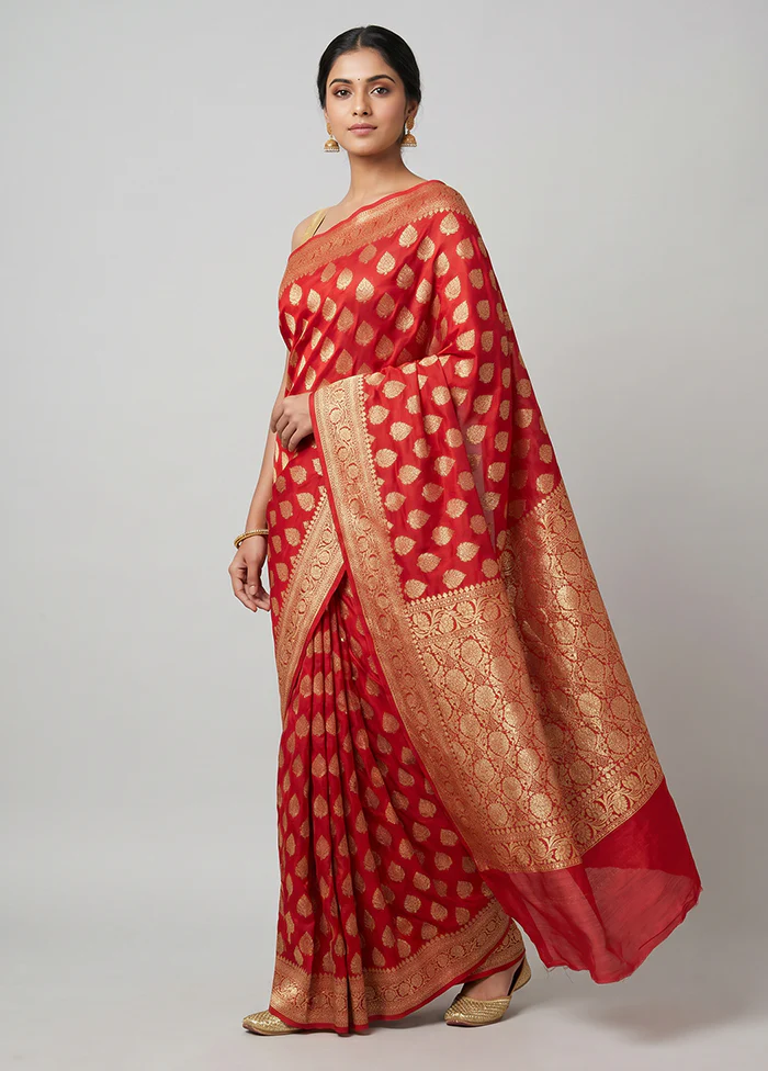 Pink Handloom Pure Georgette Saree With Blouse Piece