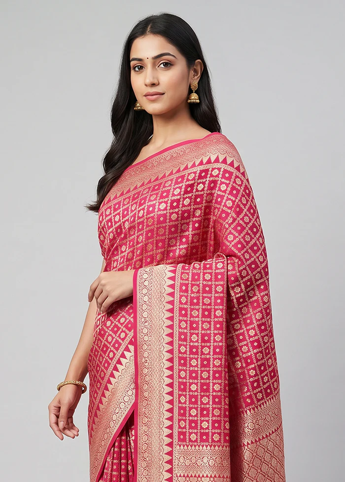 Pink Handloom Pure Georgette Saree With Blouse Piece - Image 2