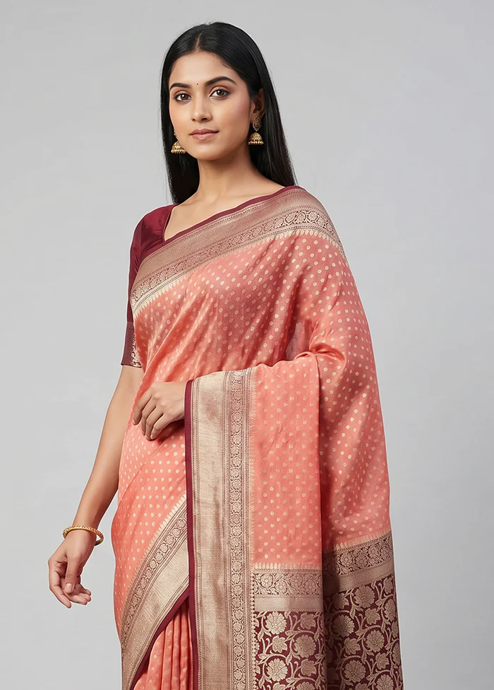 Pink Handloom Pure Georgette Saree With Blouse Piece - Image 2