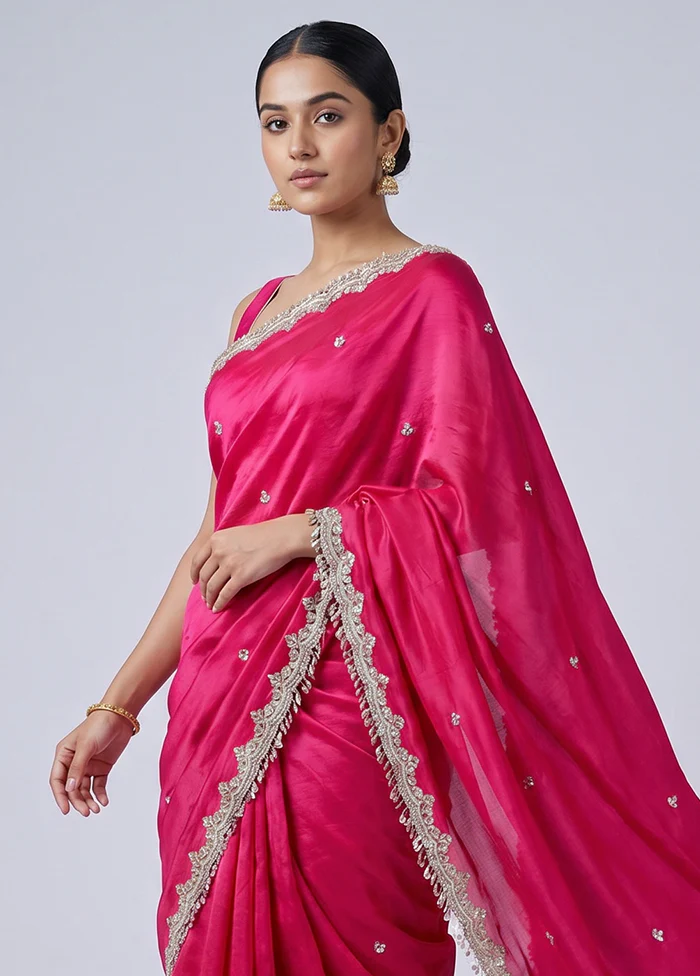 Pink Handloom Pure Georgette Saree With Blouse Piece - Image 2