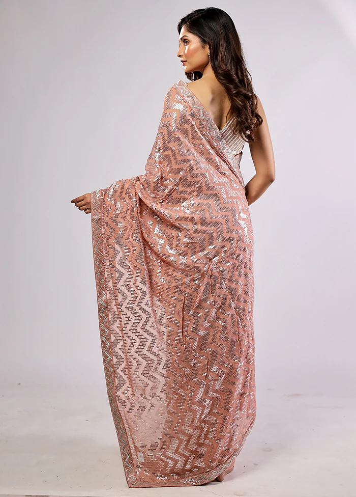 Pink Handloom Pure Georgette Saree With Blouse Piece - Image 4