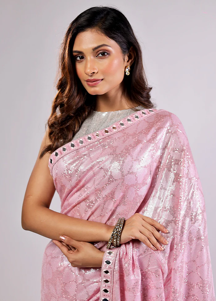Pink Handloom Pure Georgette Saree With Blouse Piece - Image 2