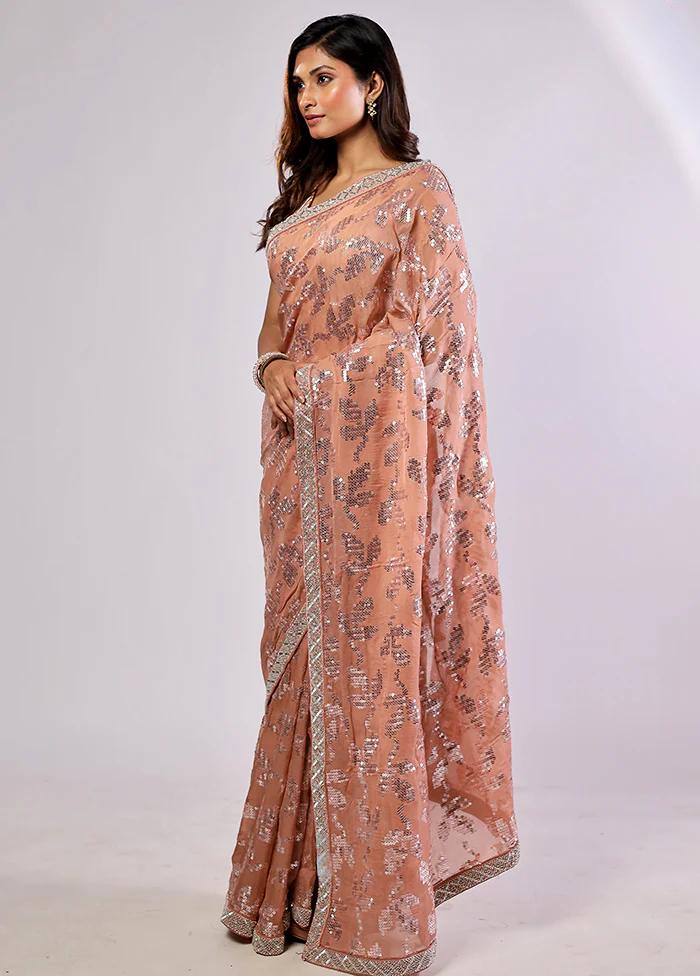 Pink Handloom Pure Georgette Saree With Blouse Piece - Image 3