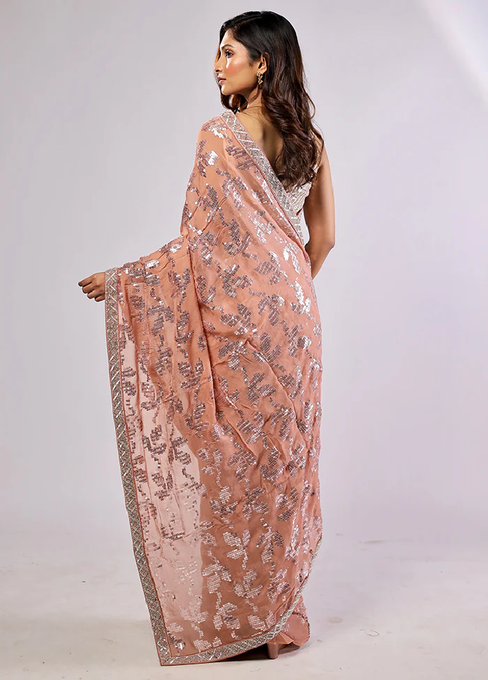 Pink Handloom Pure Georgette Saree With Blouse Piece - Image 4