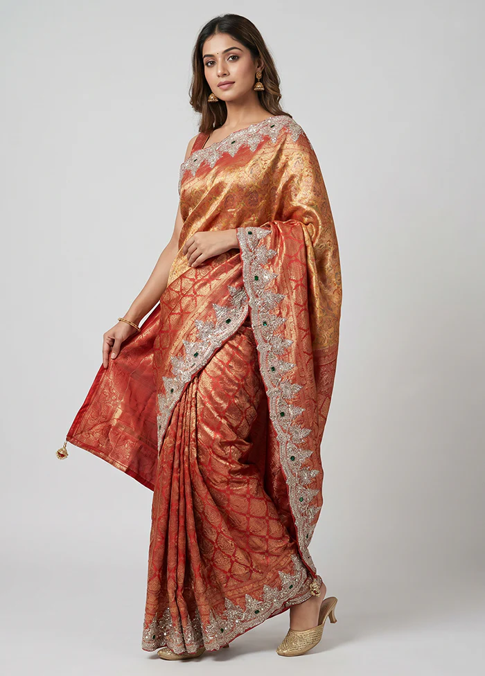 Pink Handloom Pure Georgette Saree With Blouse Piece