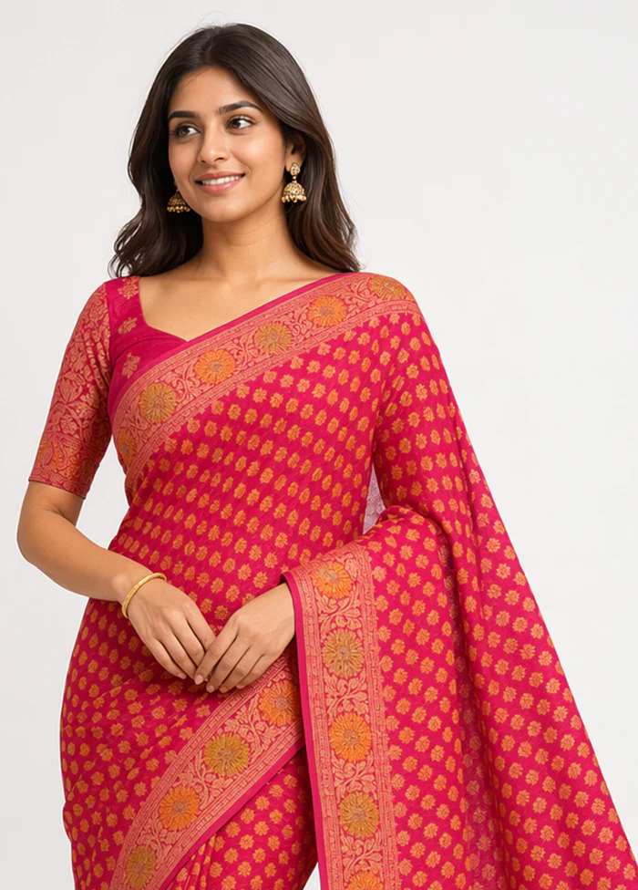 Pink Handloom Pure Georgette Saree With Blouse Piece - Image 2