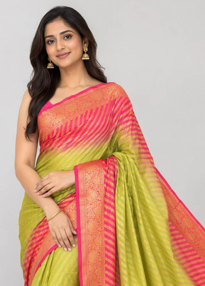 Pink Handloom Pure Georgette Saree With Blouse Piece - Image 2